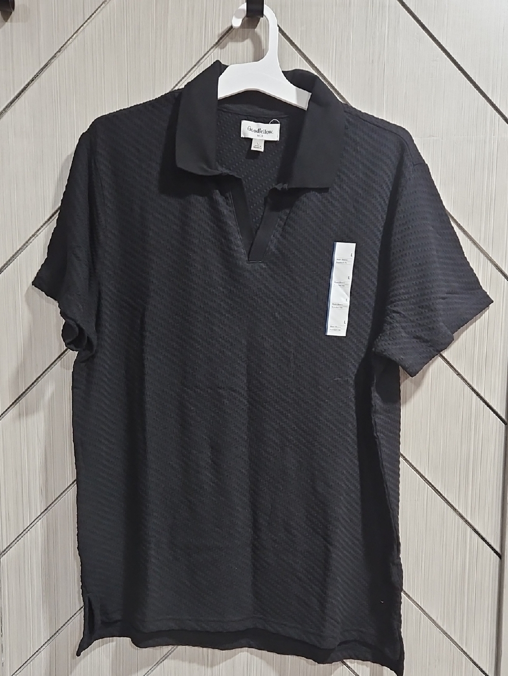 Goodfellow & Co Black Textured Short-Sleeve Polo